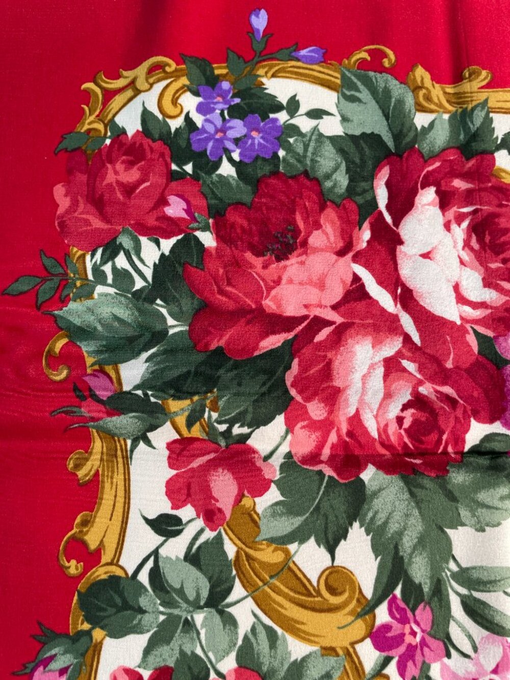 Yves Saint Laurent Silk Scarf Red Floral Baroque Frame Square Vintage YSL - Picture 11 of 15